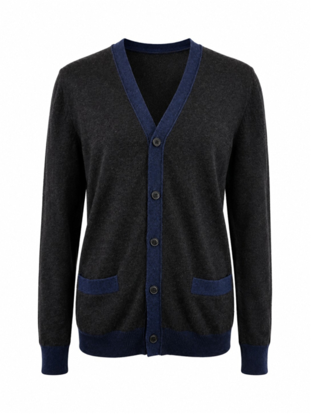 American Eagle Cardigan Sweater Men's M Black Blue Trim Button Front 100% Cotton